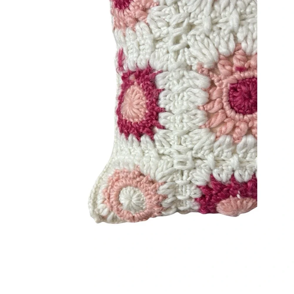 Shabby Chic Pink white granny square throw‎ pillow 19x18